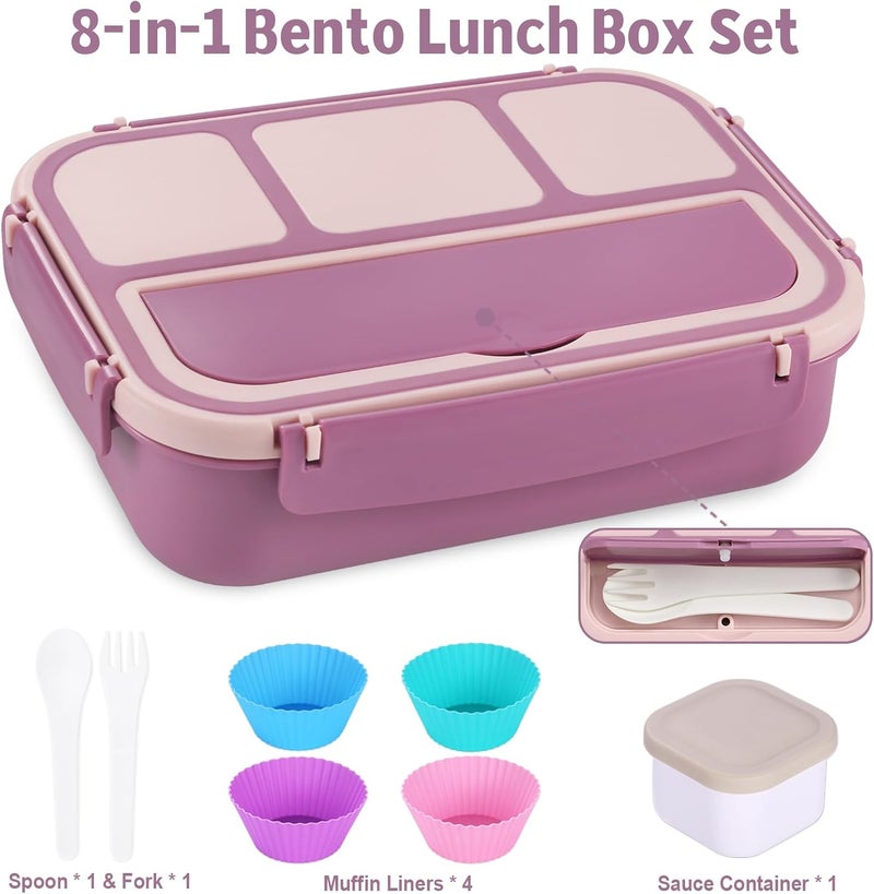 shell and turtle Bento Box Adult Lunch Box, Lunch Containers for Kids Girls Boys with 4 Compartments, Lunchable Food Container with Utensils, Sauce Jar, Muffin Liners, 40 Oz/5 Cup, Dark Purple - Image 5